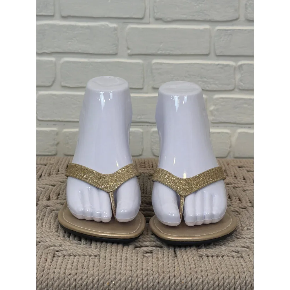 Montego Bay Club Glitter Wedge Sandals Gold Thong Size 5